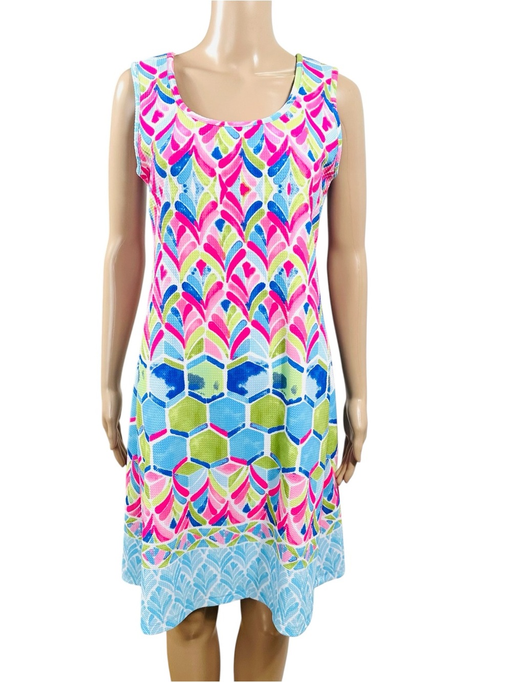 Ronni Nicole Pink, Blue & Lime Printed Sleeveless Shift Dress